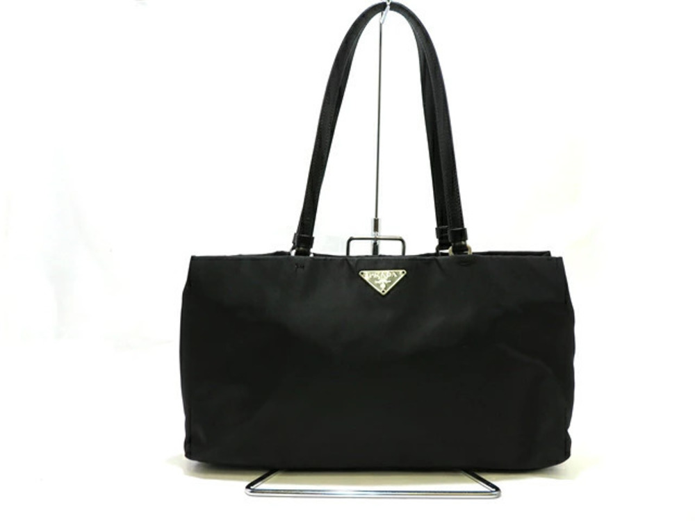 Prada Bag Shoulder Tote Calf Black TESSUTO BASIC Nero Black